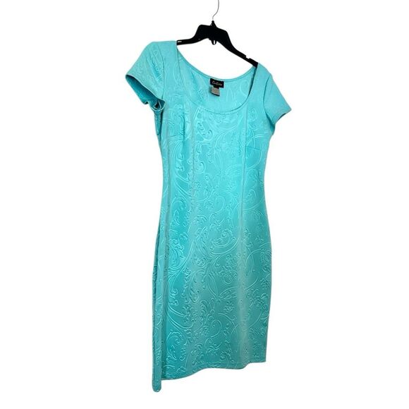 Cartise Cap Sleeve Textured Embossed Floral Sheath Dress Teal Size 6 - Picture 2 of 4